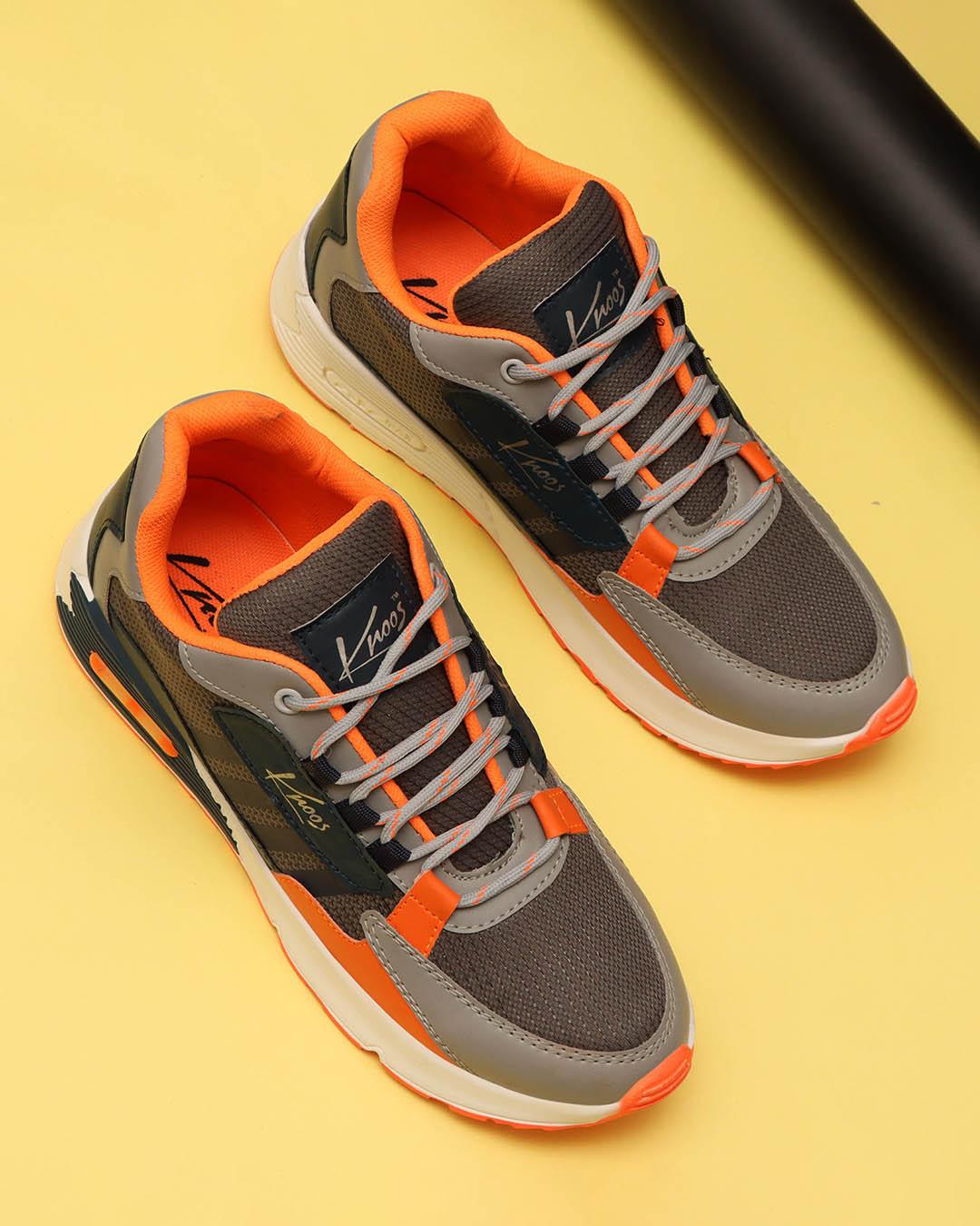 Buy Men's Grey & Orange Color Block Sneakers Online in India at Bewakoof