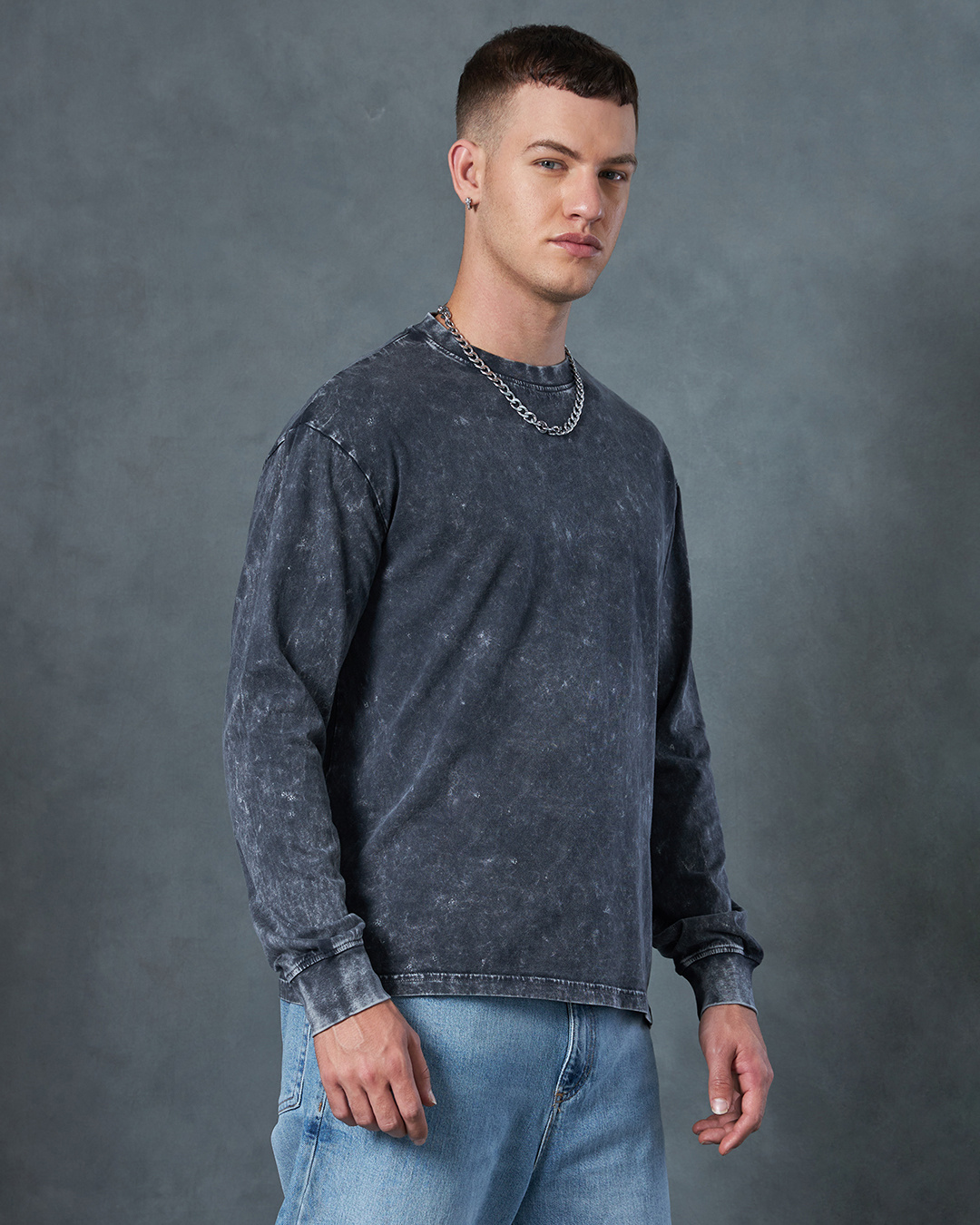 Shop Men's Dark Grey Oversized Acid Wash T-shirt-Back