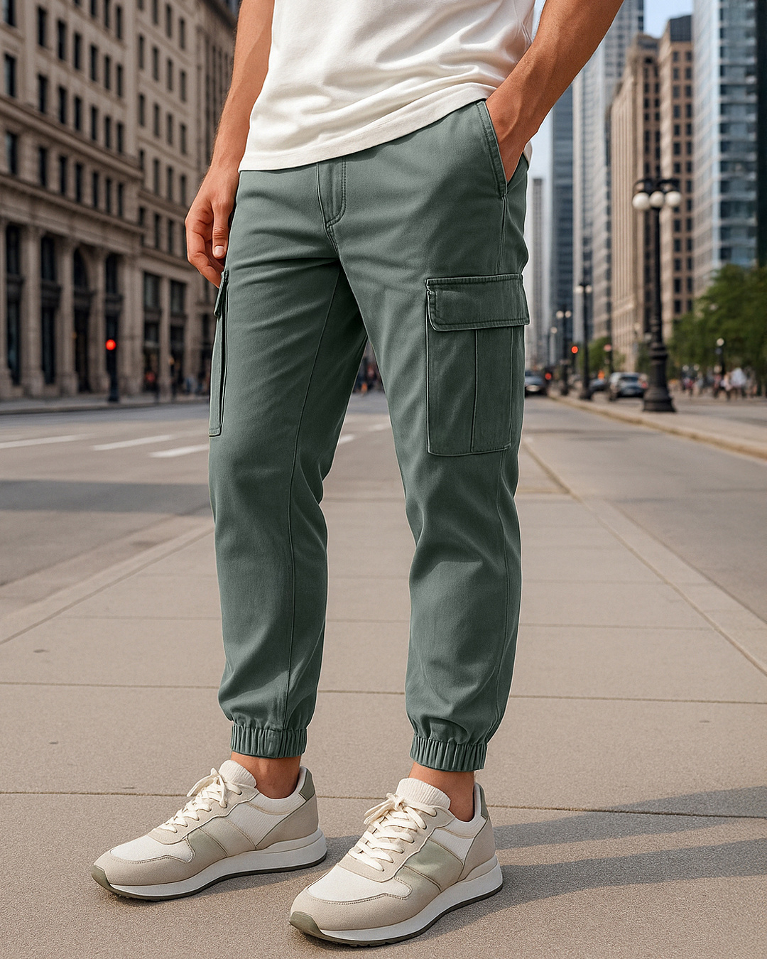 Grey Melange zippered pocketed short-sleeved jogger male tracksuit Pants