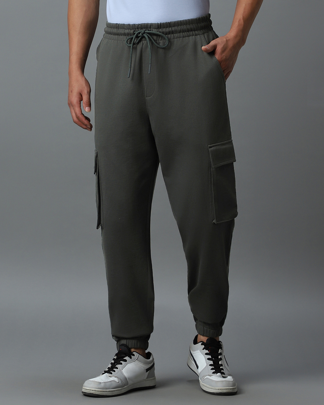 Shop Men's Grey Oversized Cargo Joggers-Back