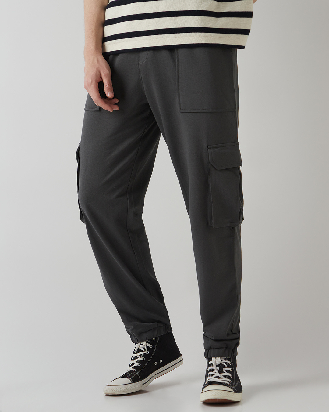 Shop Men's Grey Oversized Cargo Joggers-Back