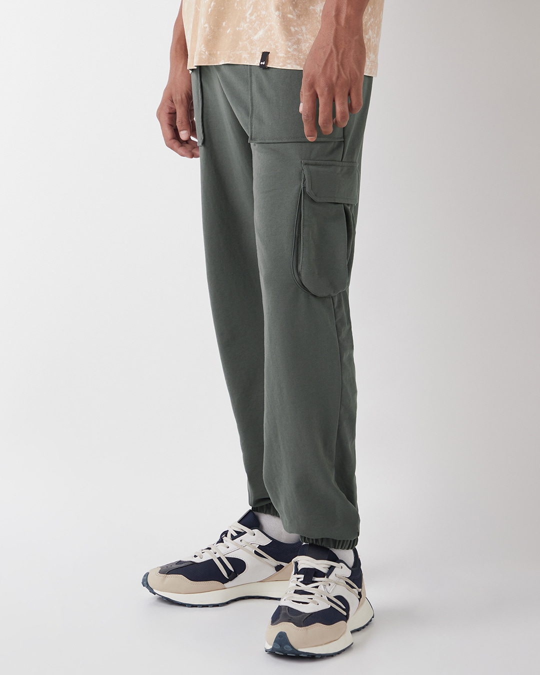 Shop Men's Grey Oversized Cargo Joggers-Back