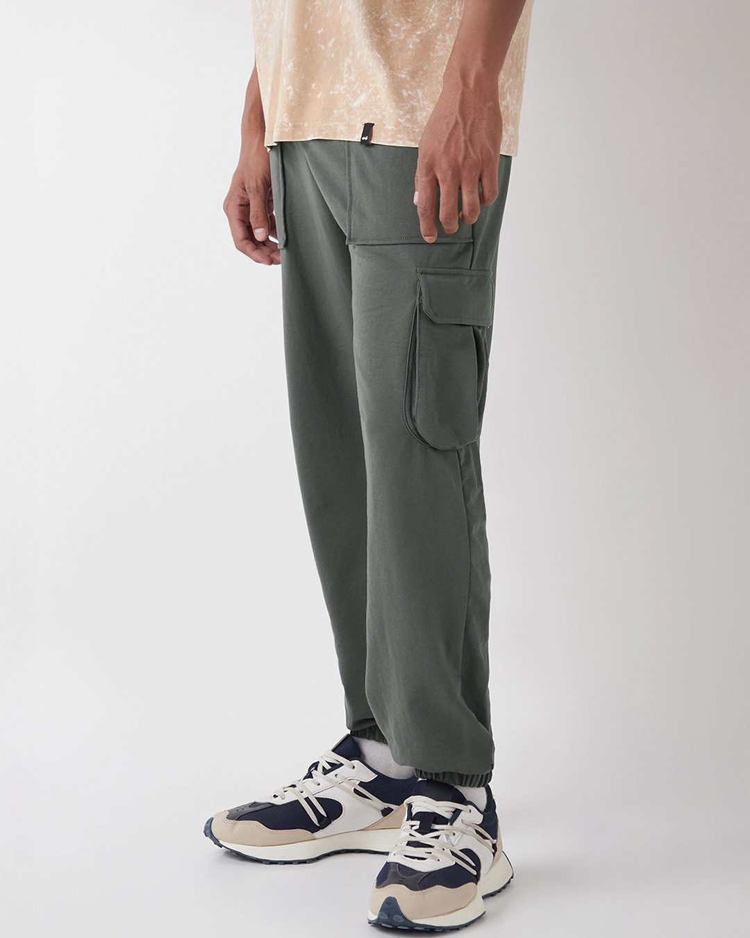 Shop Men's Grey Oversized Cargo Joggers-Back
