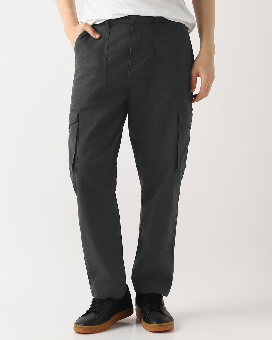 Shop Men's Grey Oversized Cargo Pants-Back