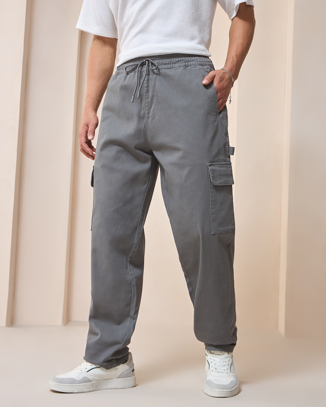 Shop Men's Grey Cargo Carpenter Pants-Back