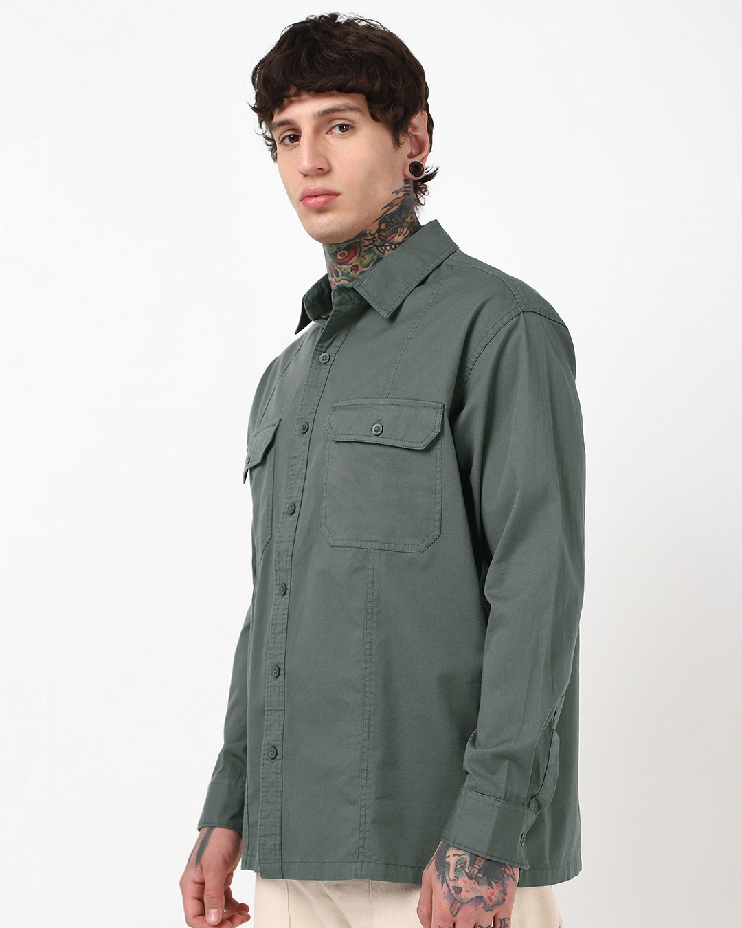 Shop Men's Grey Oversized Cargo Shirt-Back