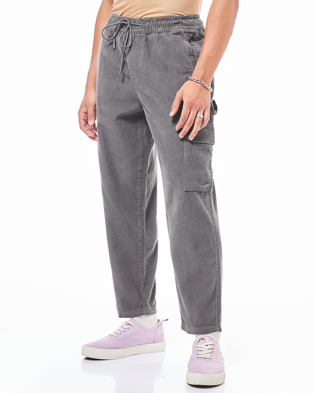 Shop Men's Grey Oversized Cargo Carpenter Pants-Back