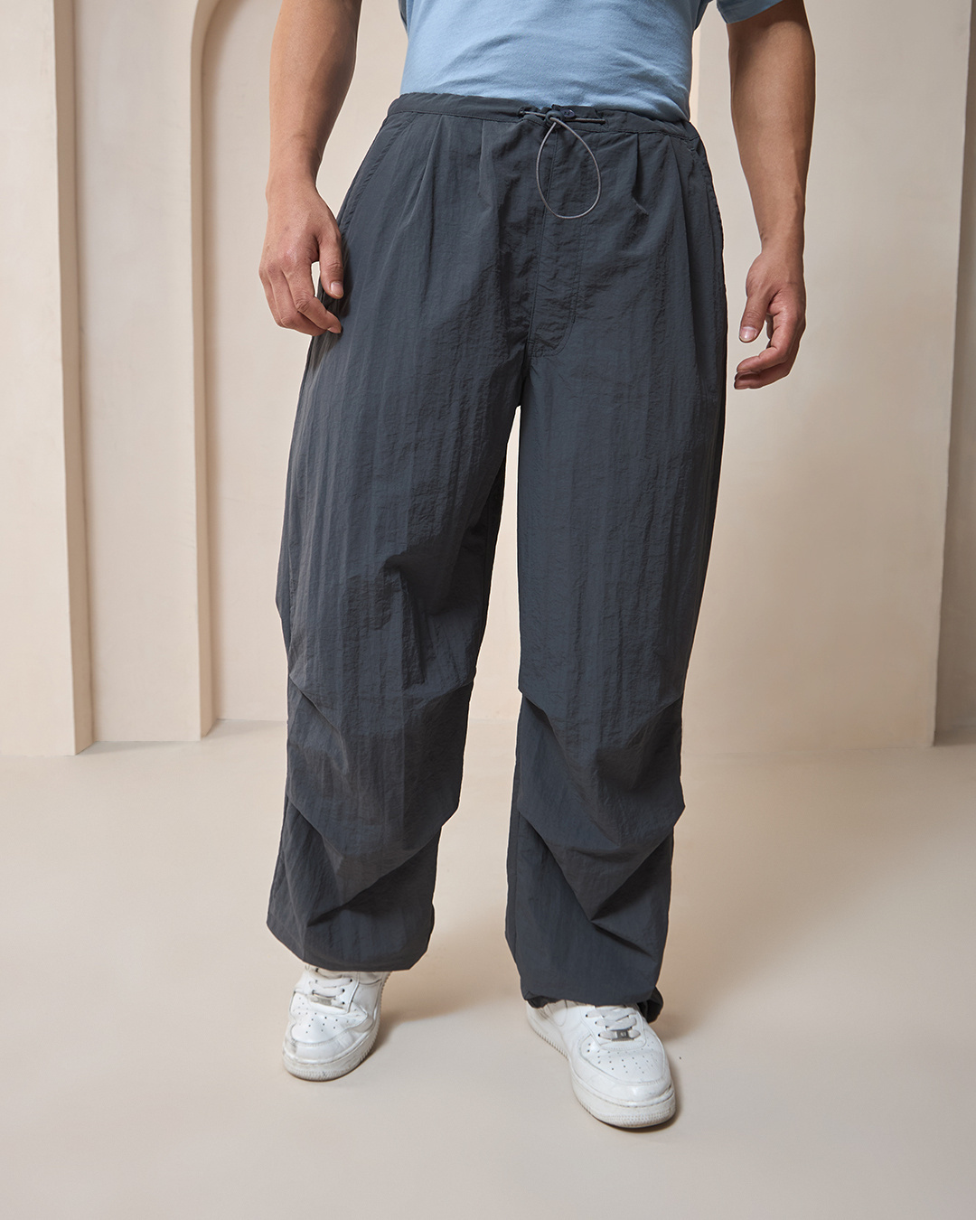Shop Men's Grey Oversized Parachute Pants-Back