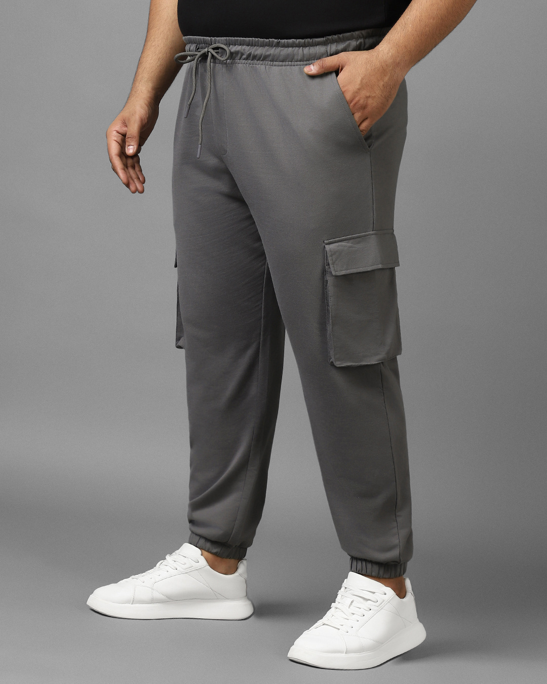 Shop Men's Grey Oversized Plus Size Cargo Joggers-Back