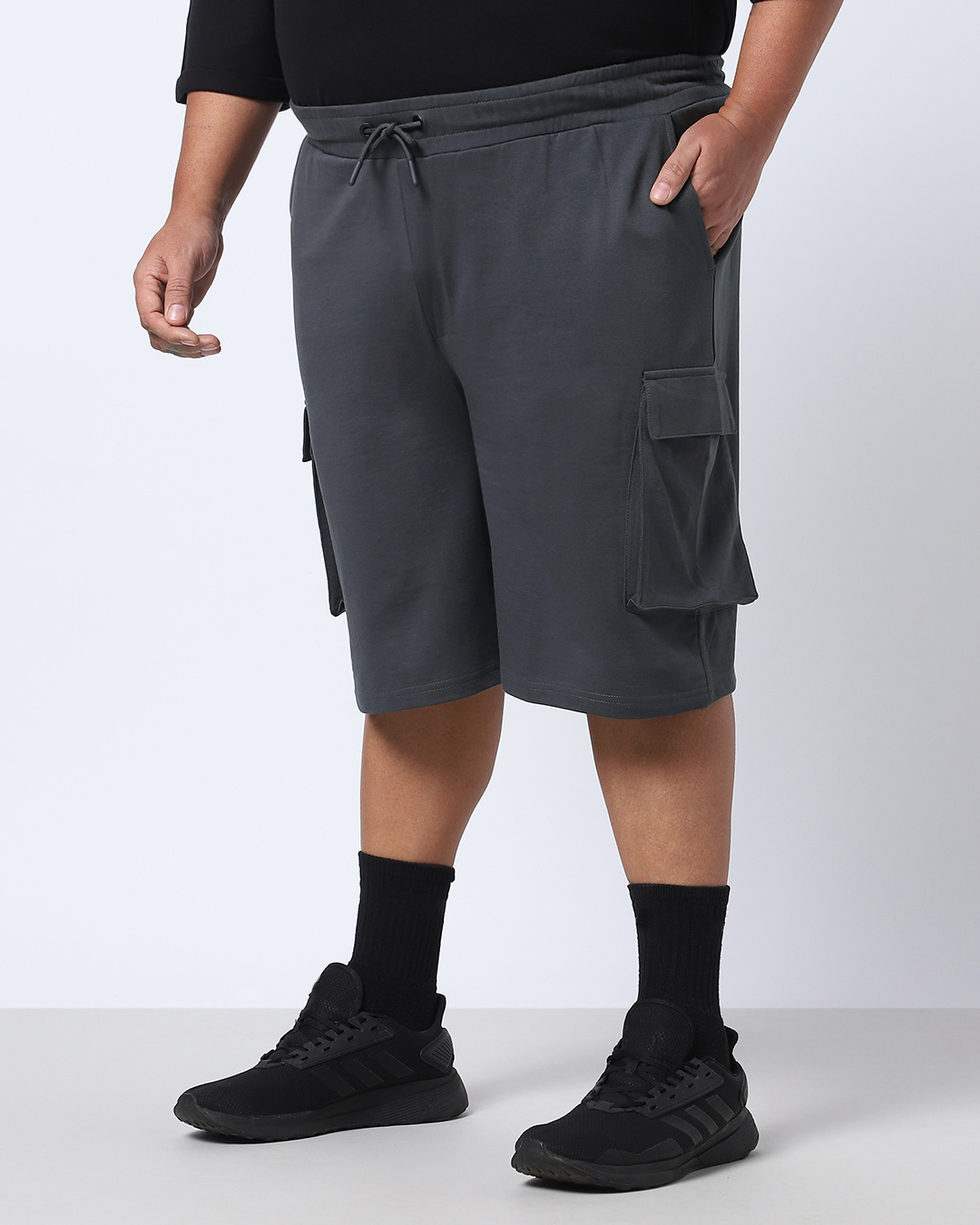 Shop Men's Grey Oversized Plus Size Cargo Shorts-Back
