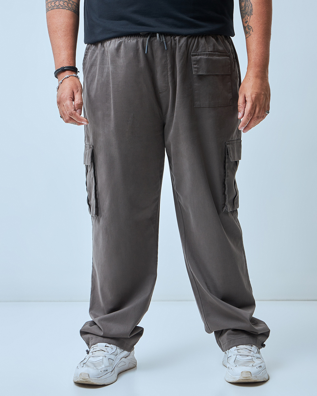 Shop Men's Grey Oversized Plus Size Cargo Pants-Back