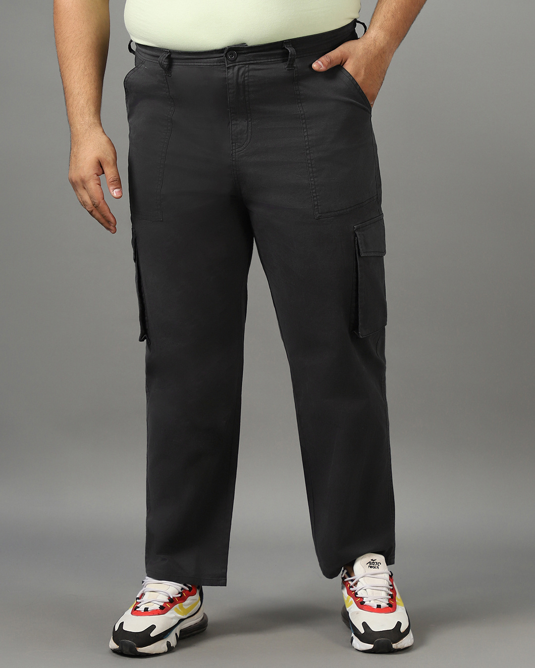 Shop Men's Dark Grey Oversized Plus Size Cargo Pants-Back