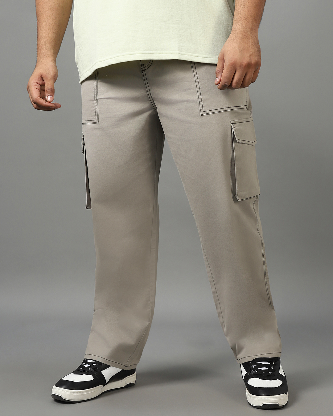 Buy Men's Grey Oversized Plus Size Cargo Pants Online at Bewakoof