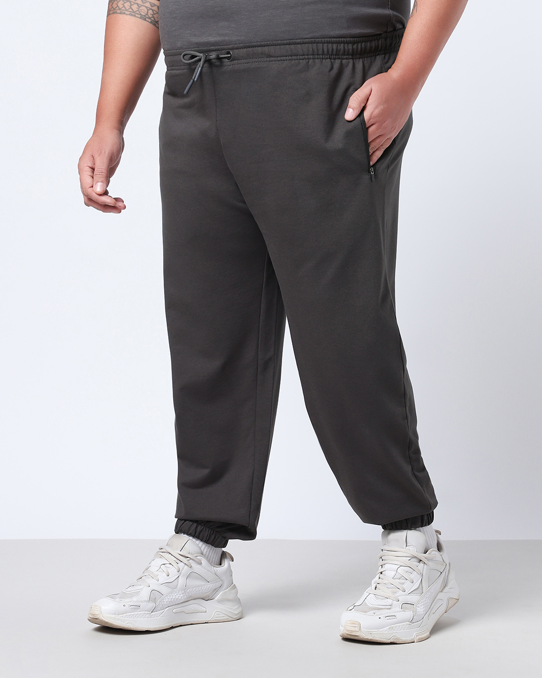 Shop Men's Grey Oversized Plus Size Joggers-Back