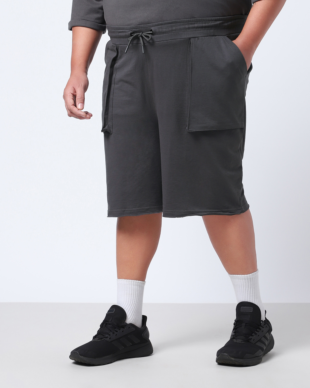 Shop Men's Grey Oversized Plus Size Shorts-Back