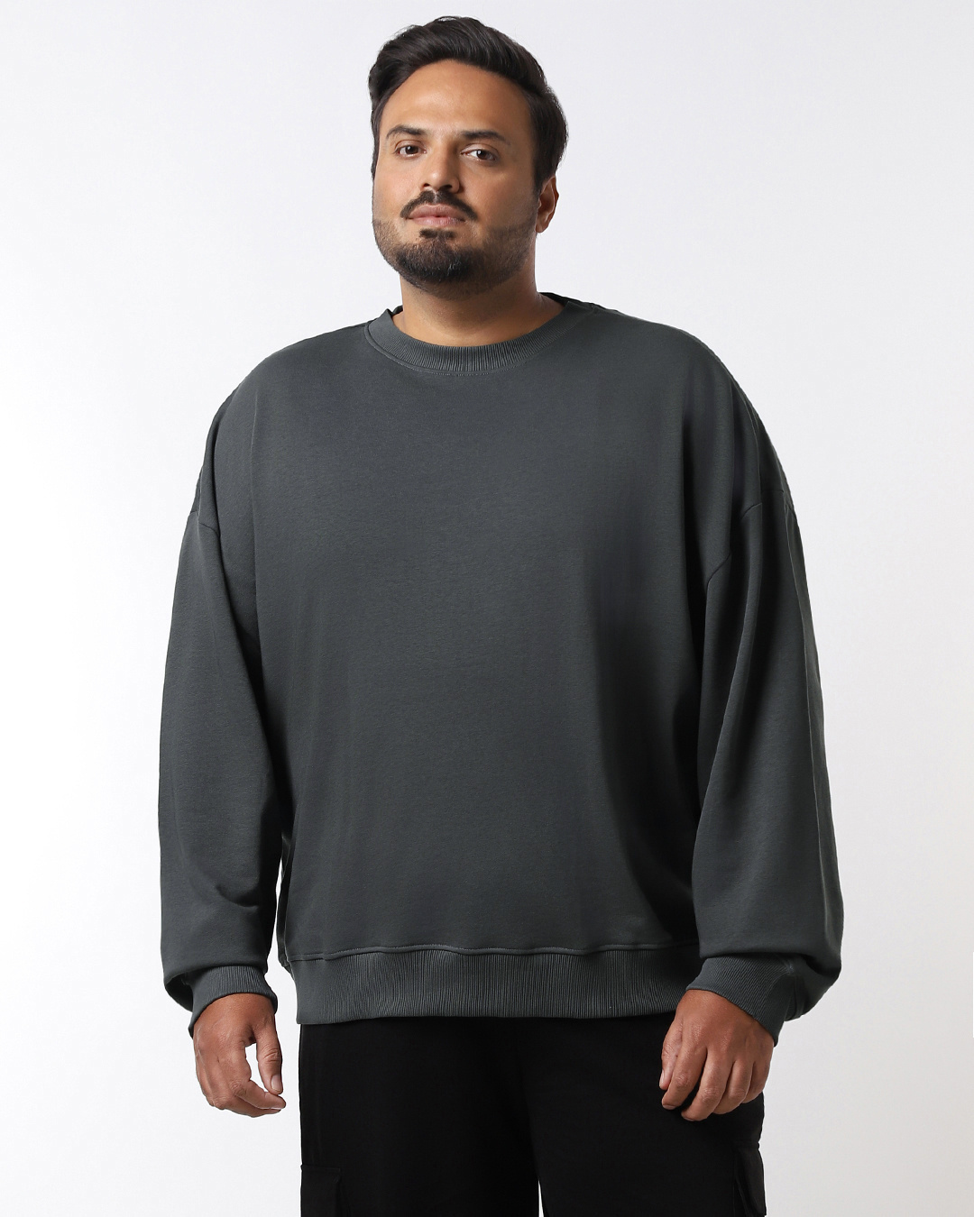 Shop Men's Grey Oversized Plus Size Sweatshirt-Back
