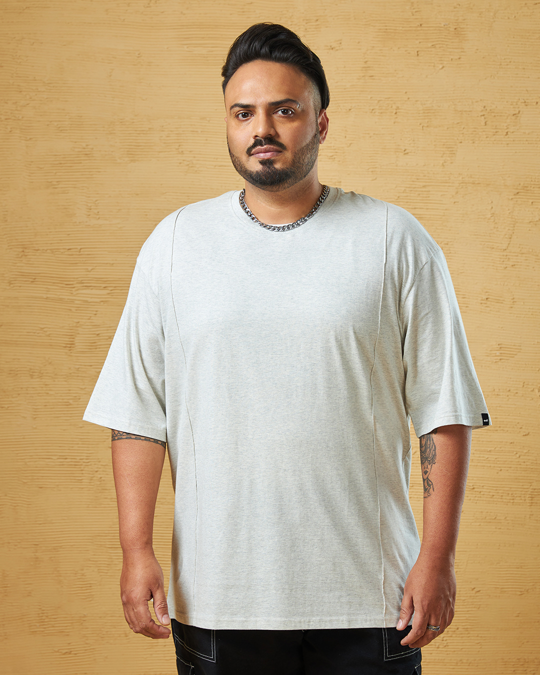 Shop Men's Grey Oversized Plus Size T-shirt-Back