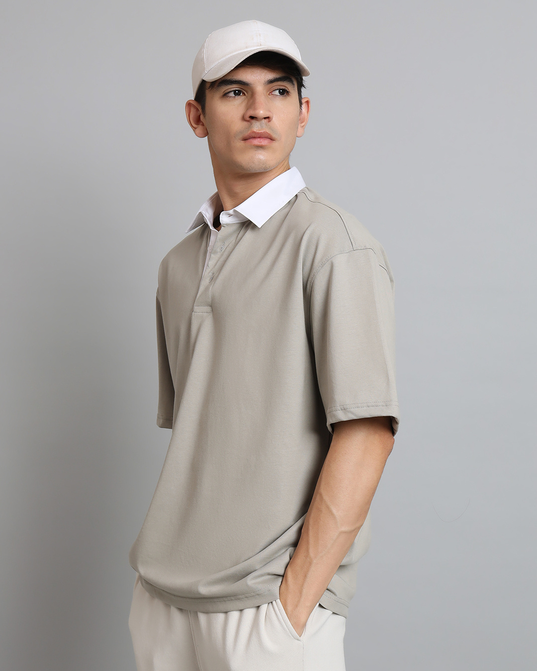 Shop Men's Grey Oversized Polo T-shirt-Back