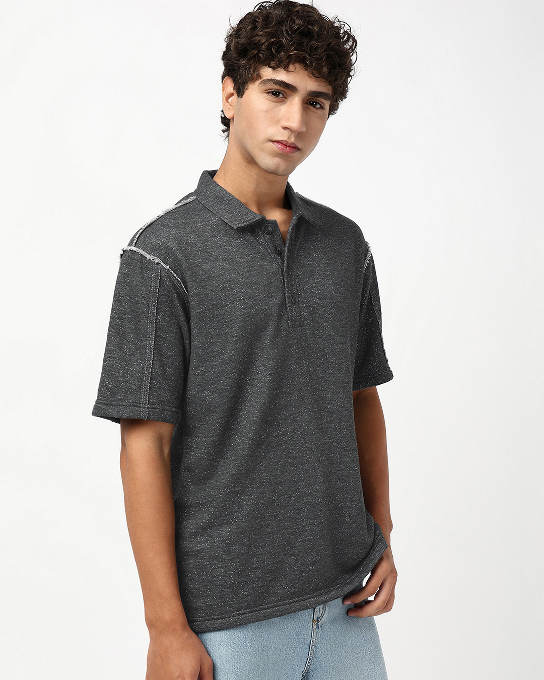 Shop Men's Grey Oversized Polo T-shirt-Back