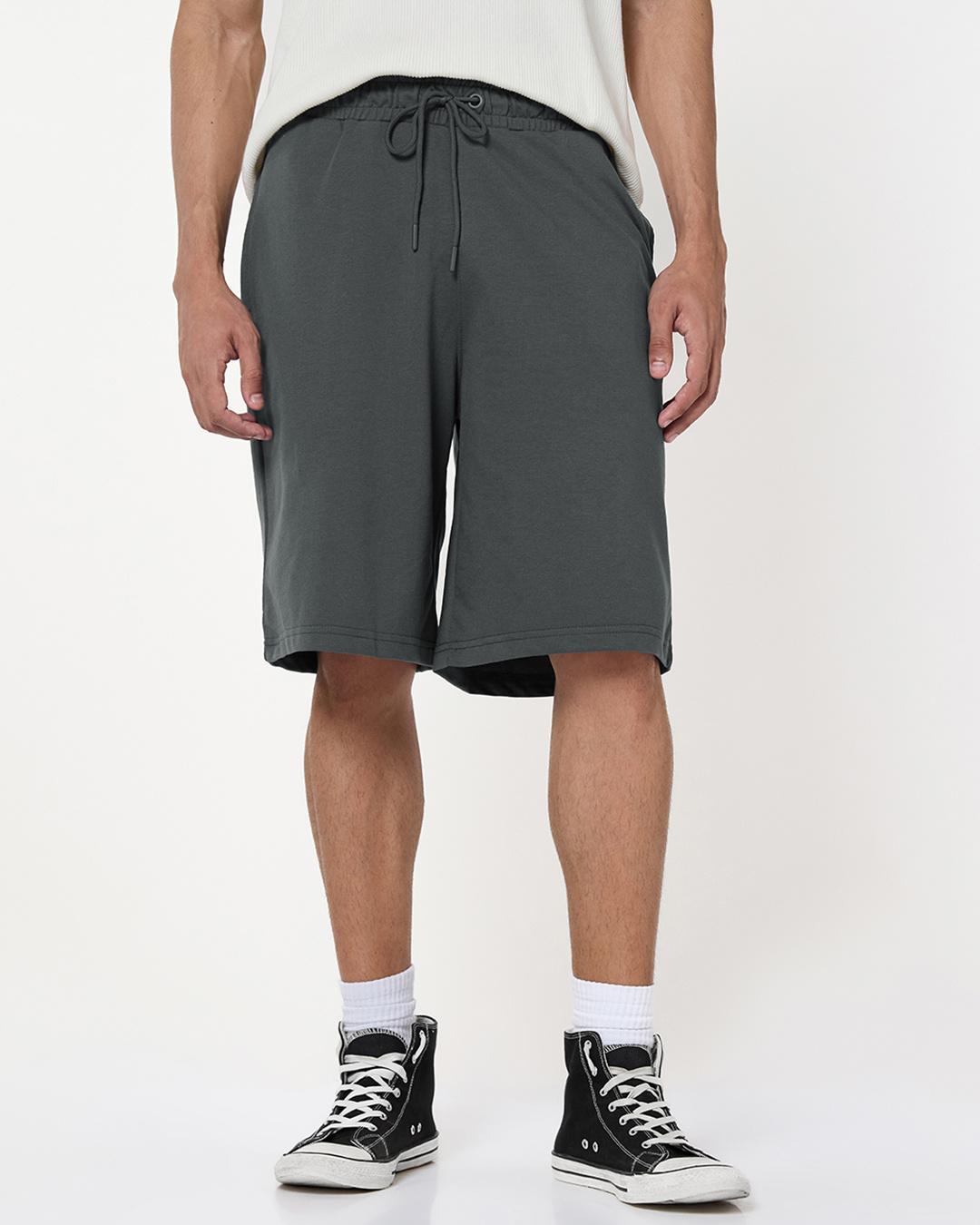 Shop Men's Dark Shadow Grey Oversized Shorts-Back