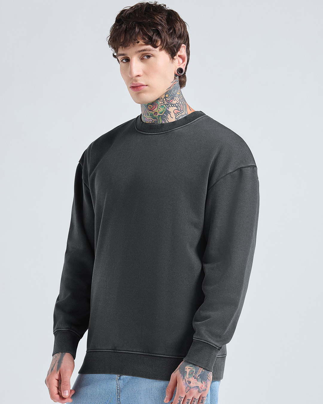 Shop Men's Grey Oversized Acid Wash Sweatshirt-Back