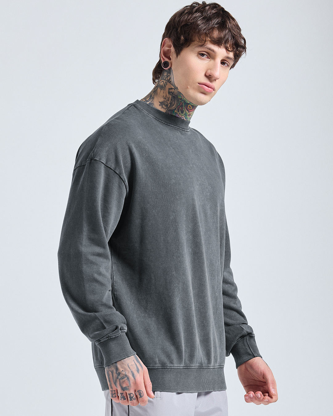 Shop Men's Grey Oversized Acid Wash Sweatshirt-Back