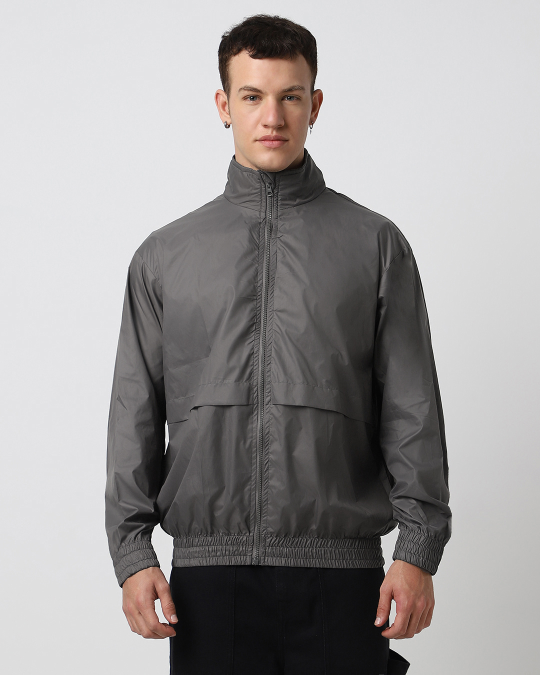 Buy Men's Grey Oversized Windcheater Jacket Online at Bewakoof