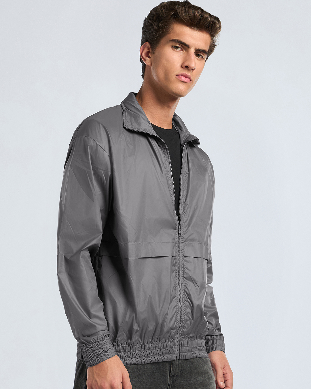 Shop Men's Grey Oversized Windcheater Jacket-Back