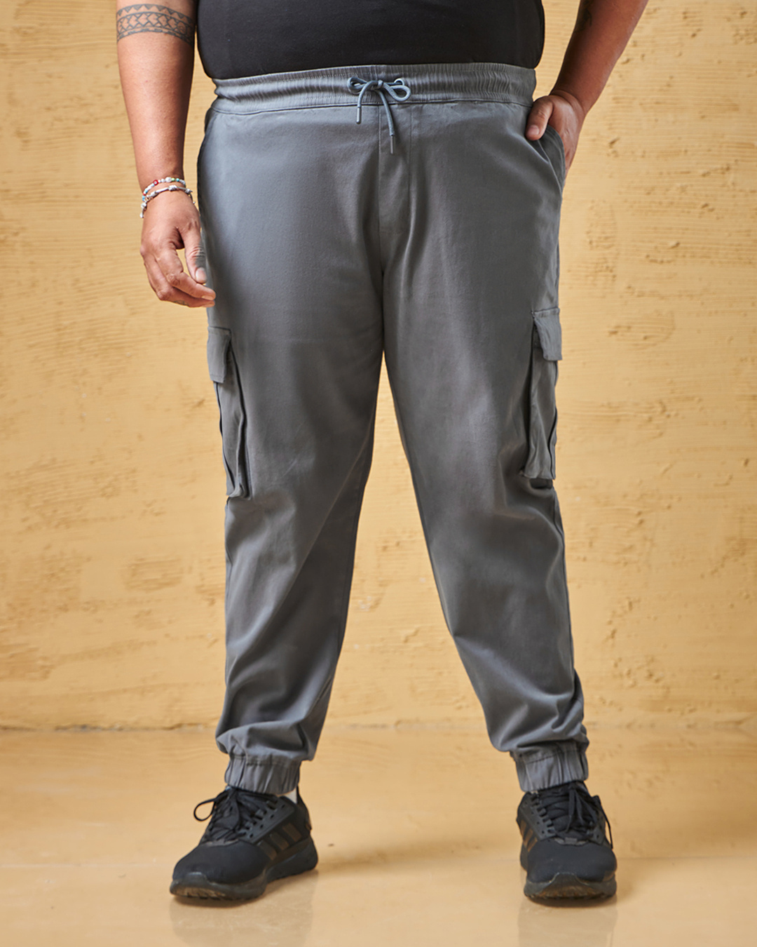 Shop Men's Grey Oversized Plus Size Cargo Jogger Pants-Back
