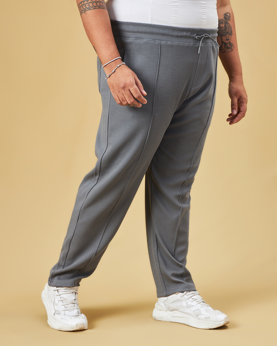Shop Men's Grey Plus Size Track Pants-Back