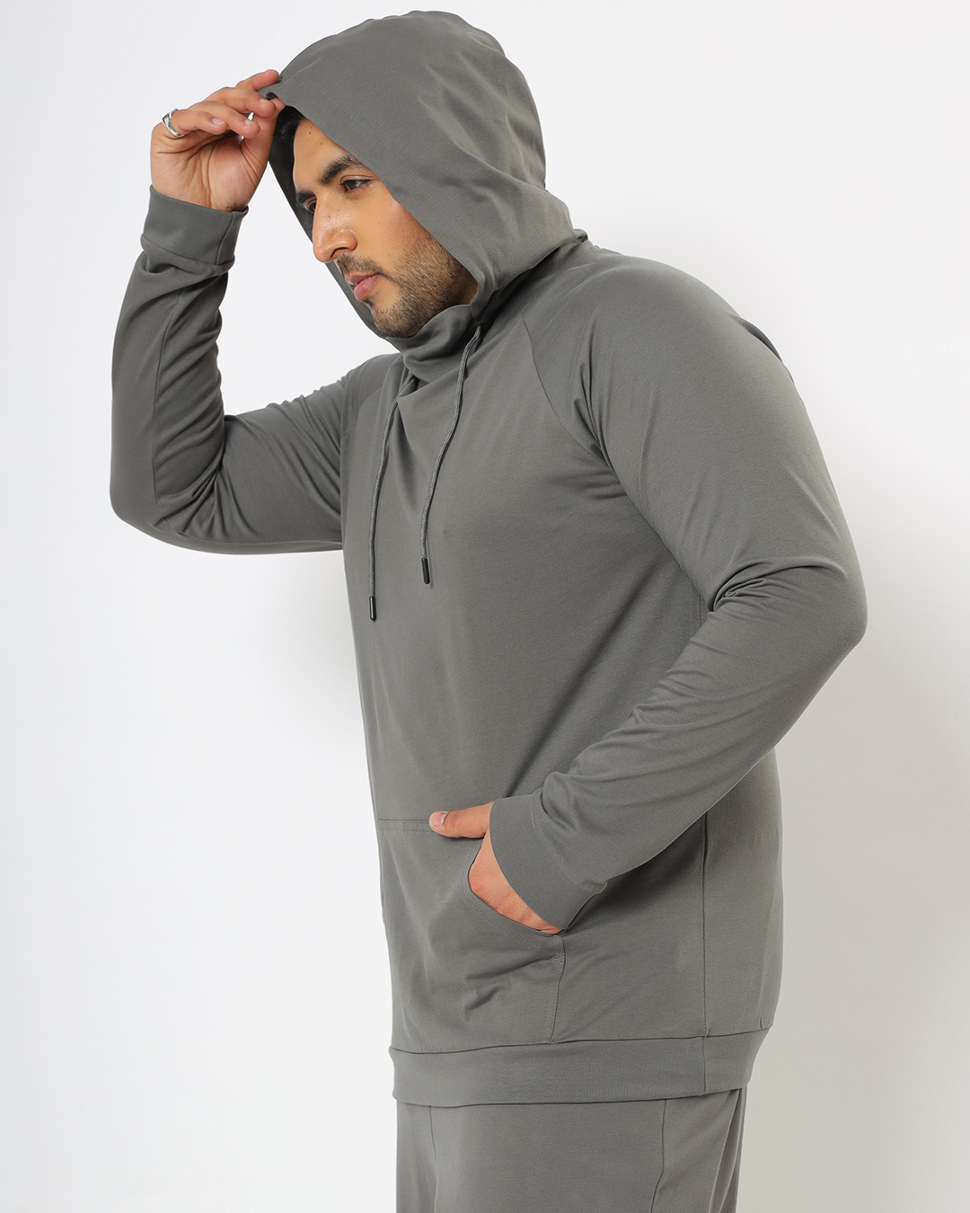 Shop Men's Grey Plus Size Hoodie T-shirt-Back