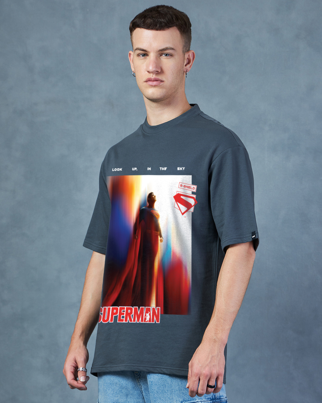 Shop Men's Grey Poster Graphic Printed Oversized T-shirt-Back