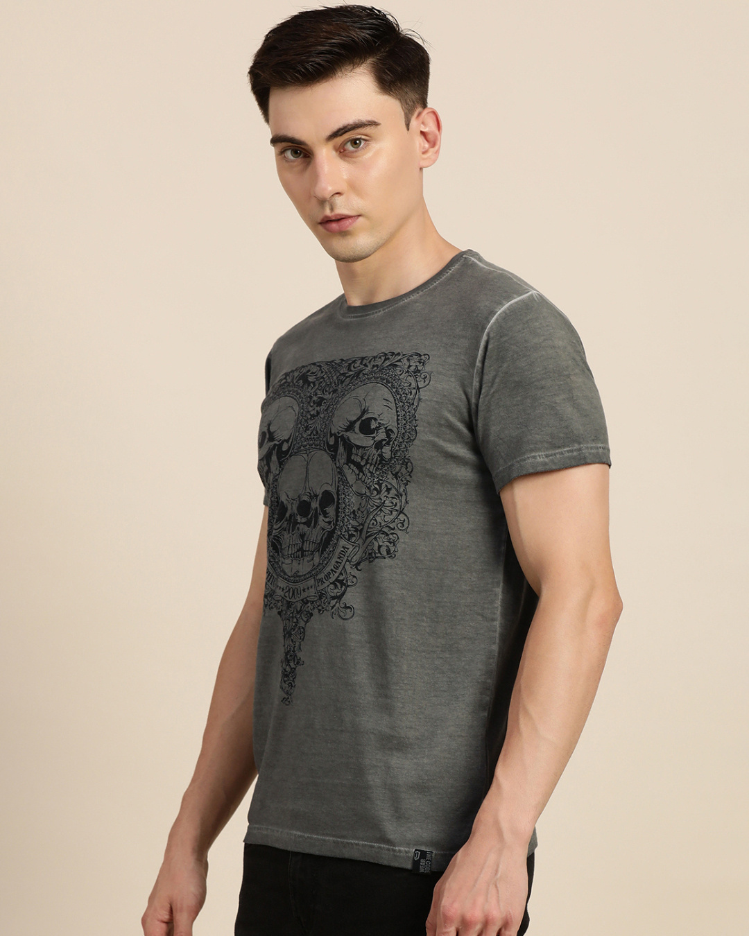 Shop Men's Grey Graphic Printed Slim Fit T-shirt-Back