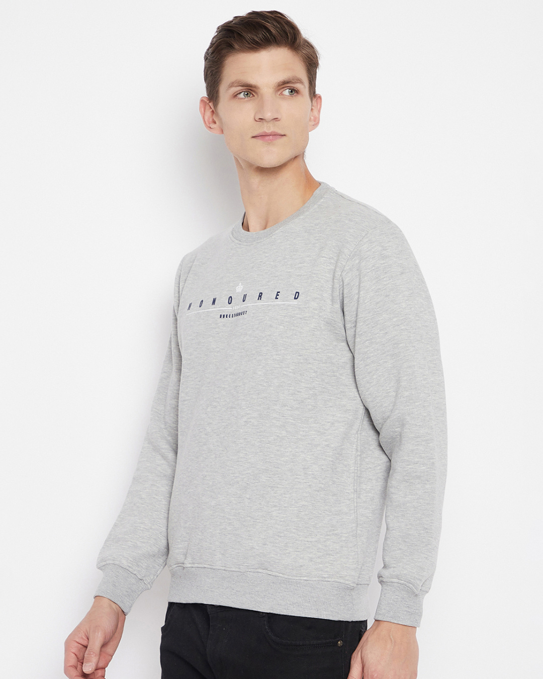 Shop Men's Grey Printed Fleece Blend Sweatshirt-Back