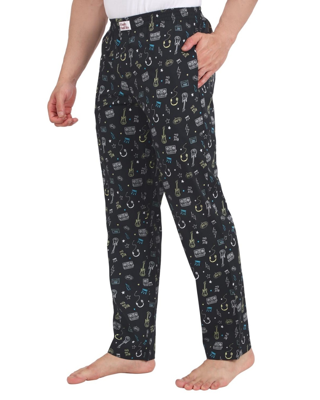 Shop Men's Grey Doodle Printed Pyjamas-Back