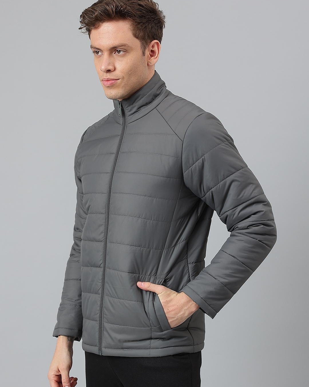 Shop Men's Grey Puffer Jacket-Back