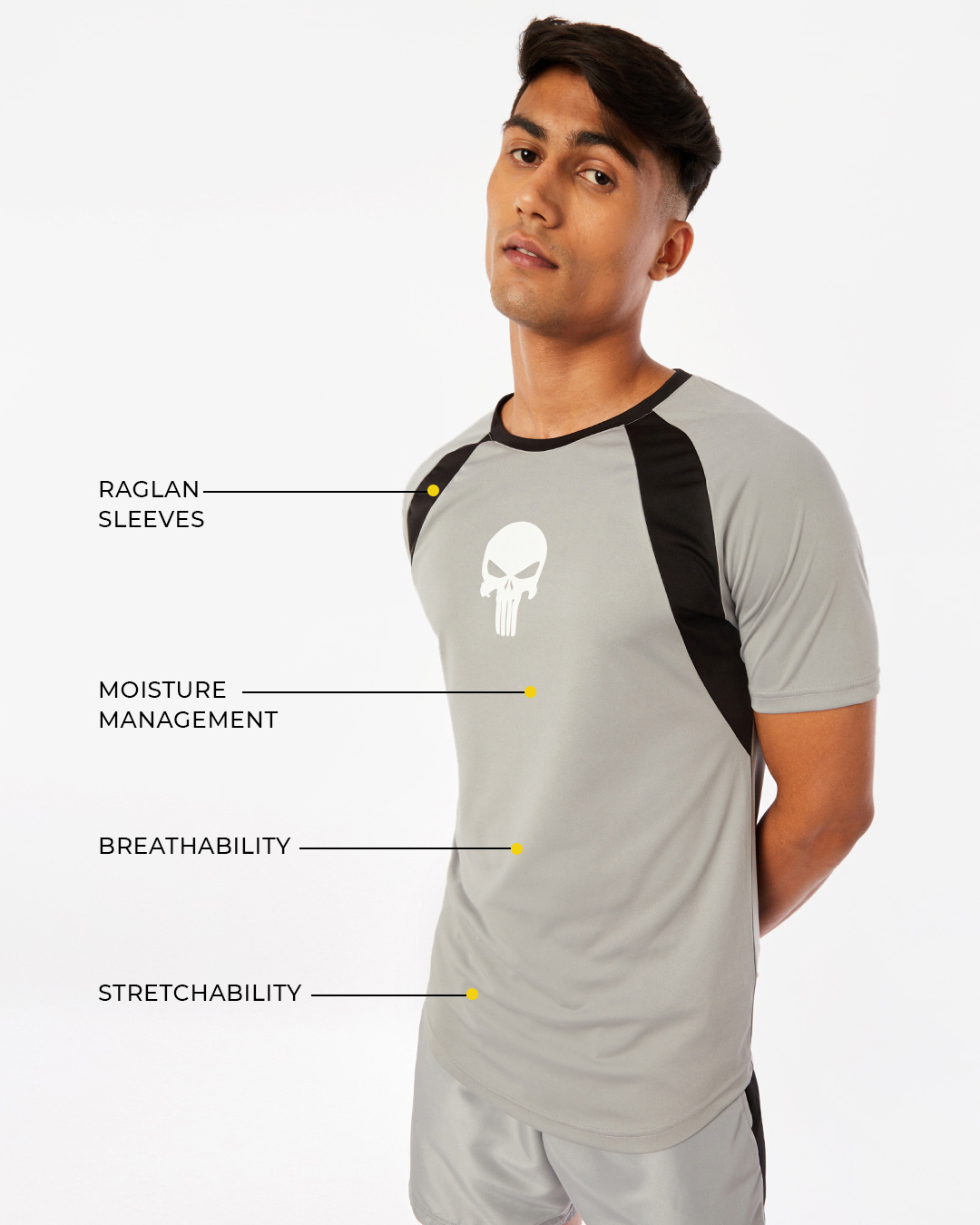 Shop Men's Grey Punisher Training T-shirt-Back