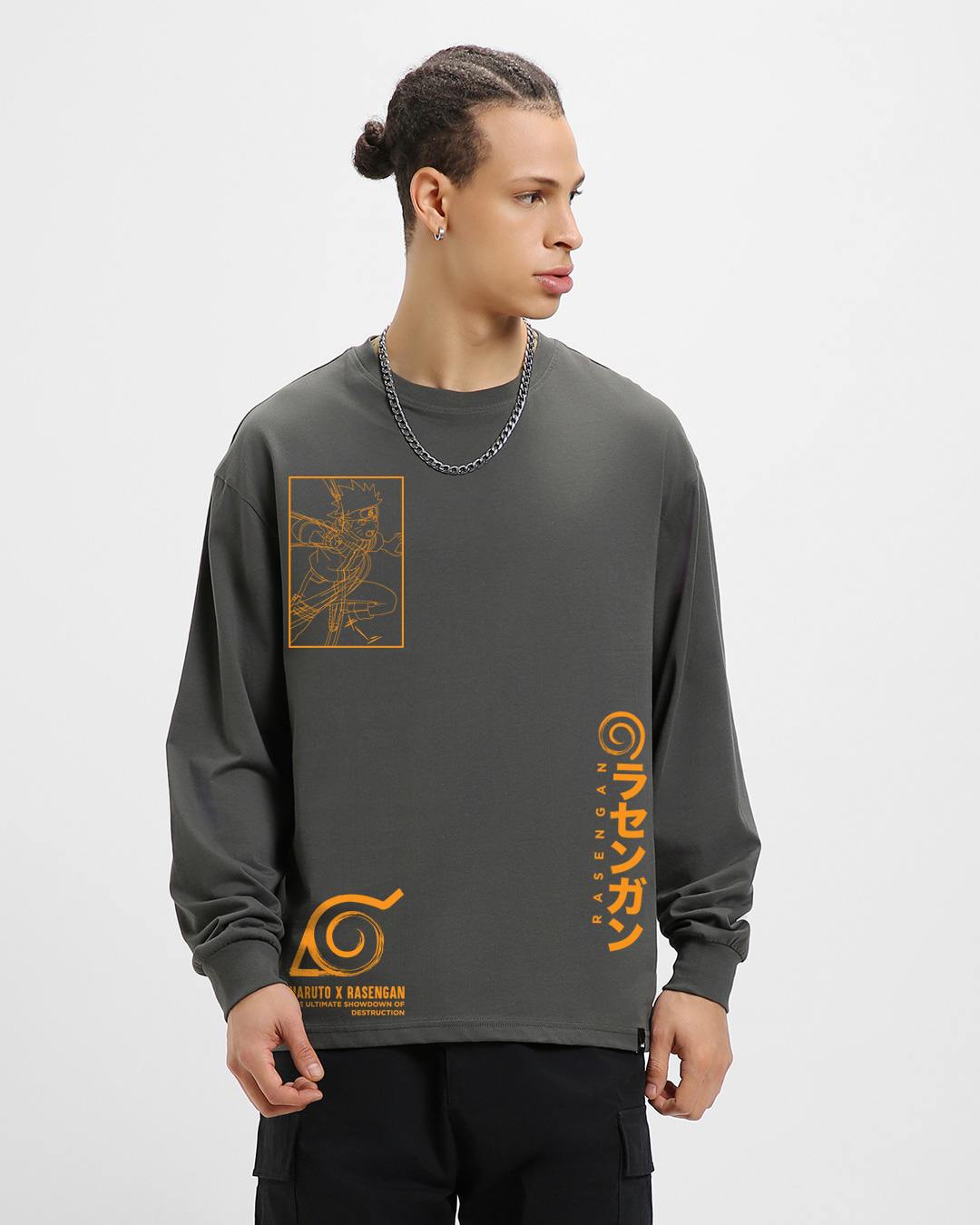 Shop Men's Grey Rasengan Graphic Printed Oversized T-shirt-Back