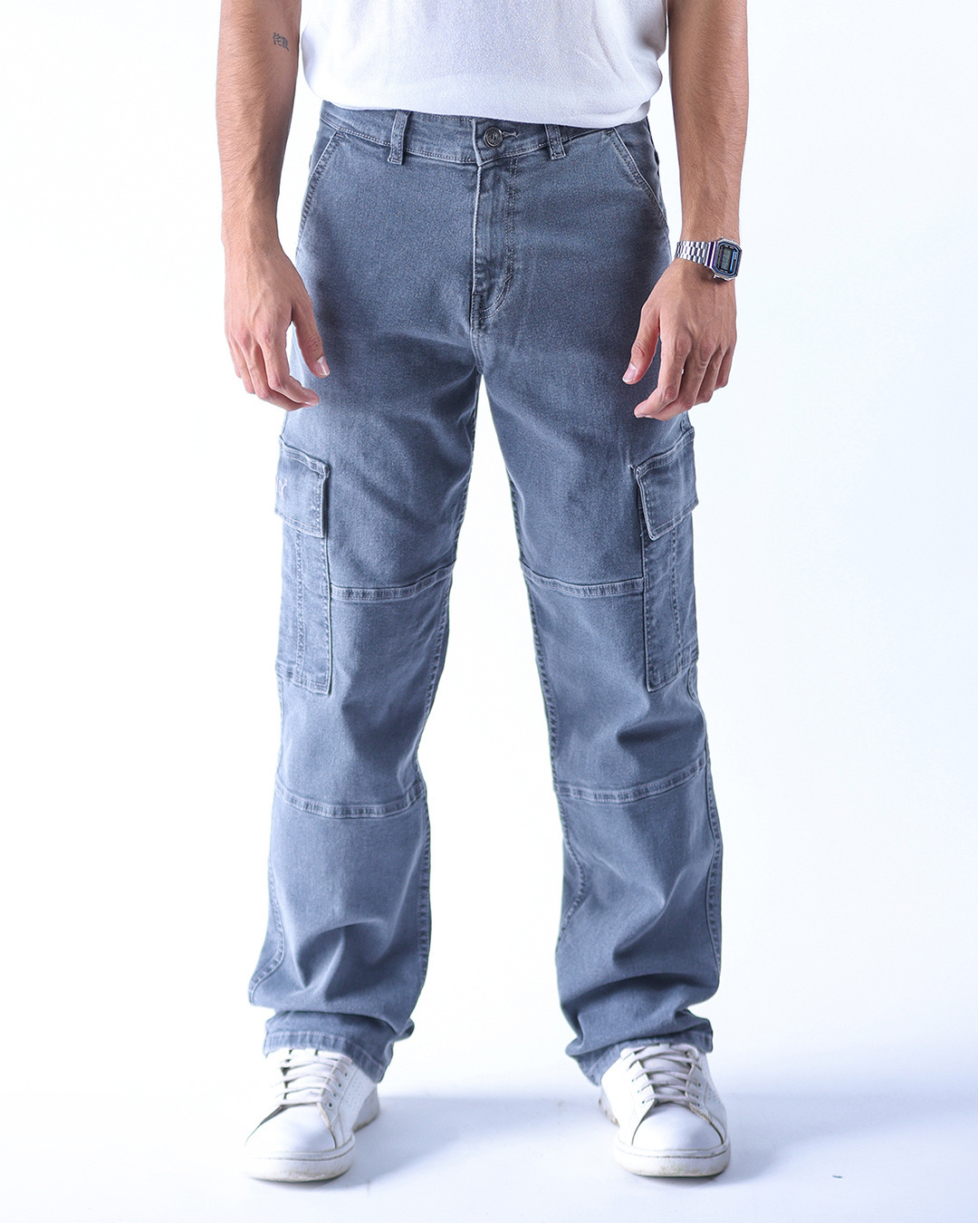 Buy Men's Grey Relaxed Fit Cargo Jeans Online at Bewakoof