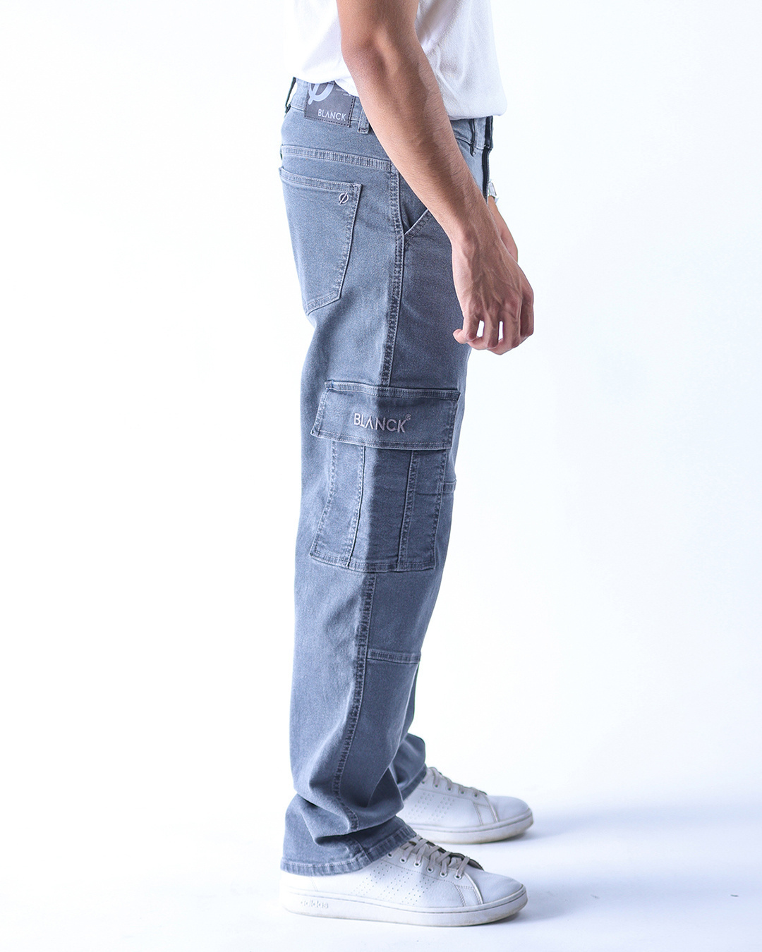 Shop Men's Grey Relaxed Fit Cargo Jeans-Back
