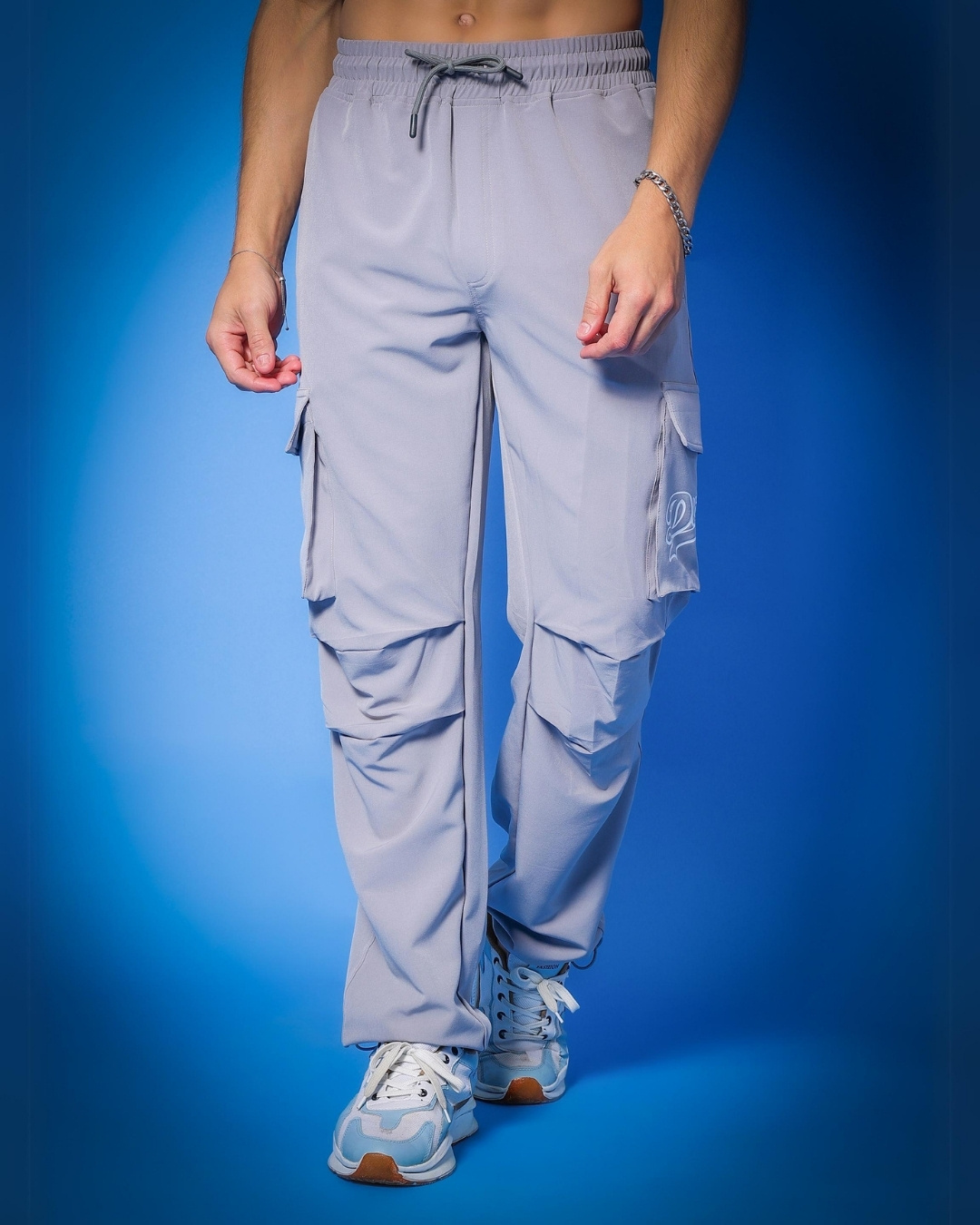 Shop Men's Grey Relaxed Fit Cargo Parachute Pants-Back