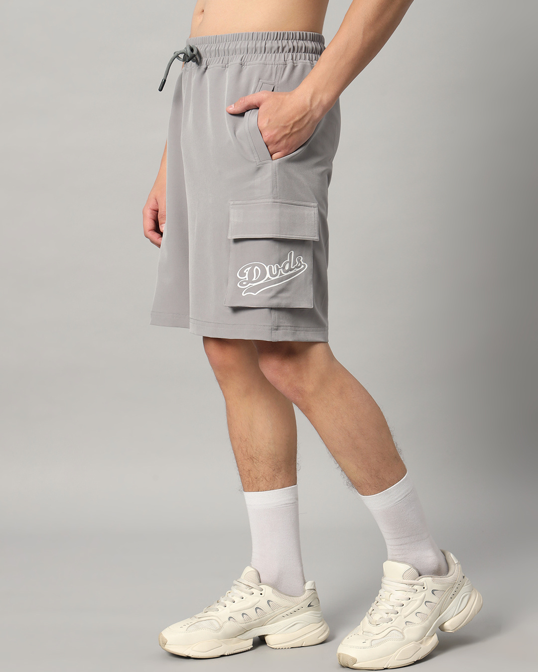Shop Men's Grey Relaxed Fit Cargo Shorts-Back