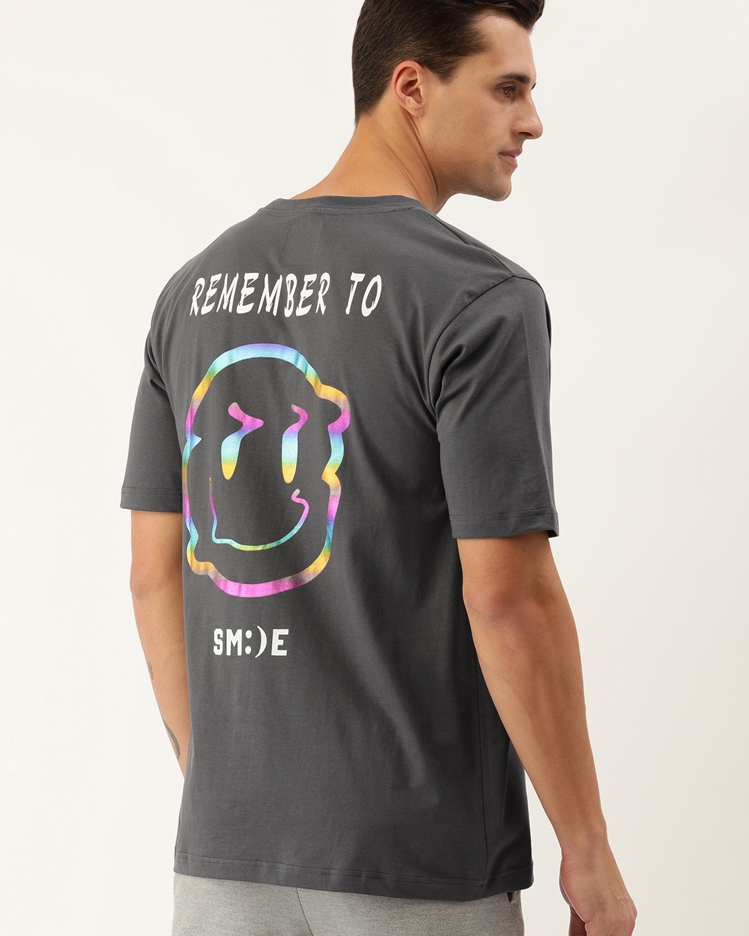 Buy Men S Grey Remember To Smile Graphic Printed Oversized T Shirt