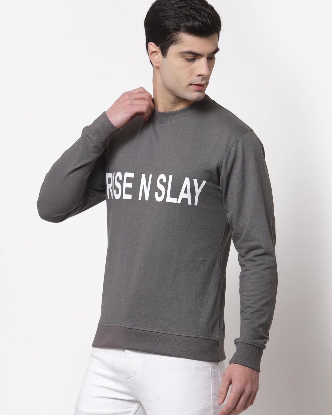 Shop Men's Grey Rise N Slay Typography Sweatshirt-Back