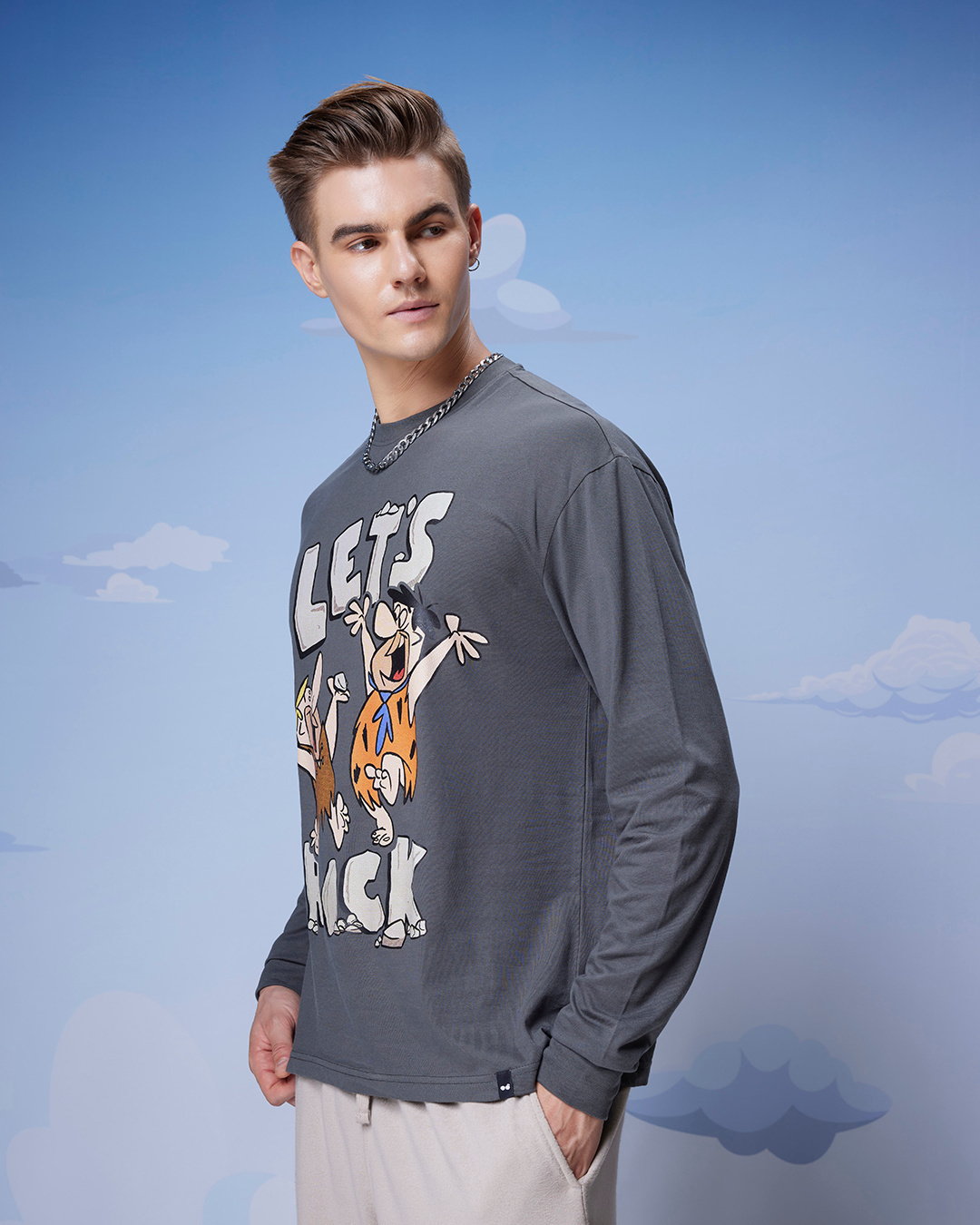 Shop Men's Grey Rock N Roll Graphic Printed Oversized T-shirt-Back