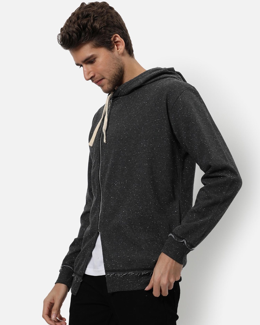 Shop Men's Grey Hooded Jacket-Back