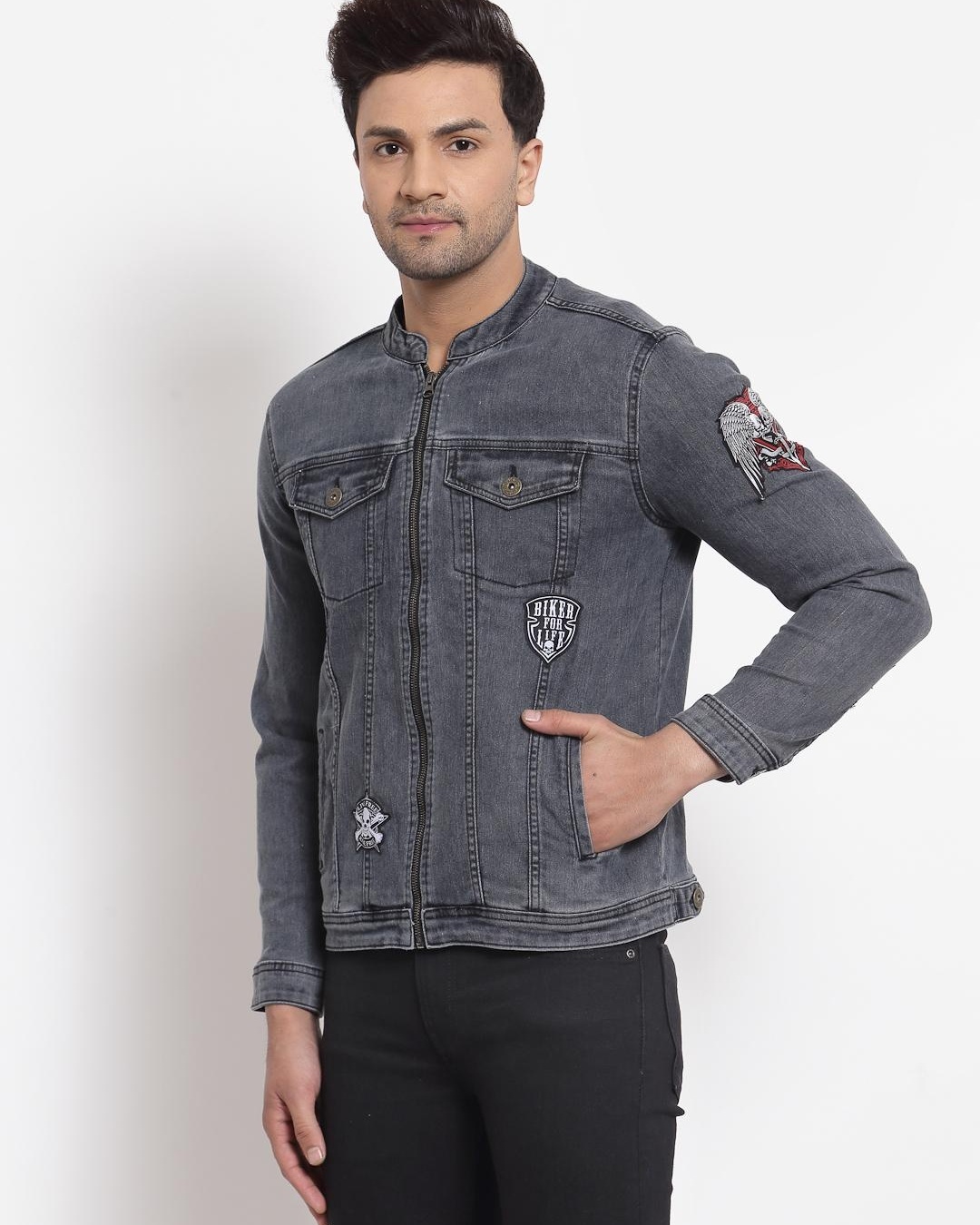 Shop Men's Grey Self Design Jacket-Back