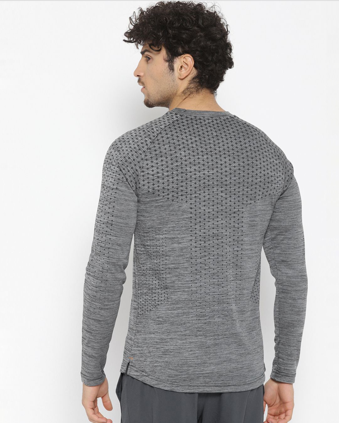 Shop Men's Grey Self Design Slim Fit T-shirt-Back