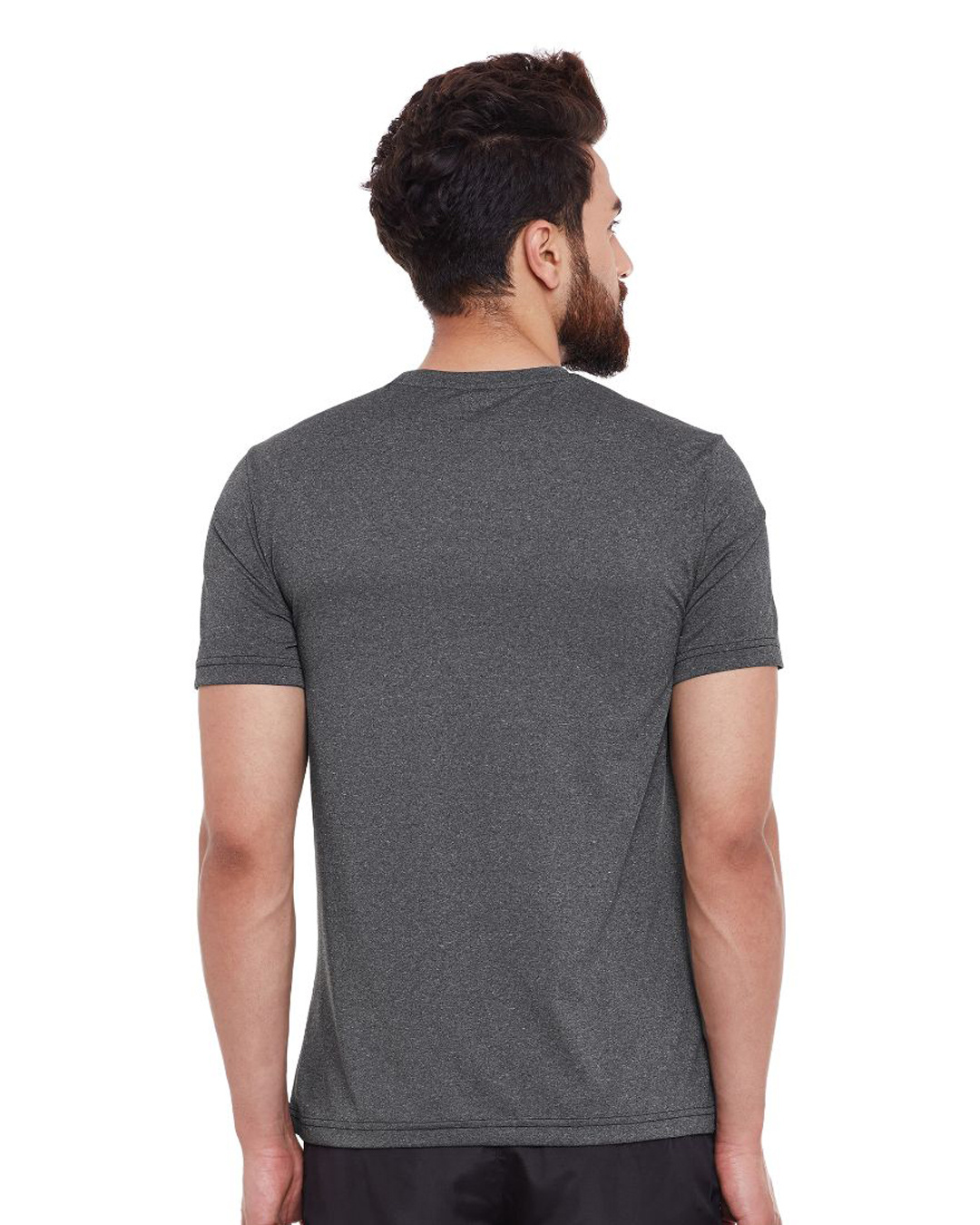 Shop Men's Grey Self Design Slim Fit T-shirt-Back