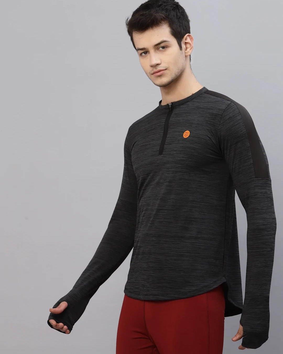 Shop Men's Grey Self Design Slim Fit T-shirt-Back